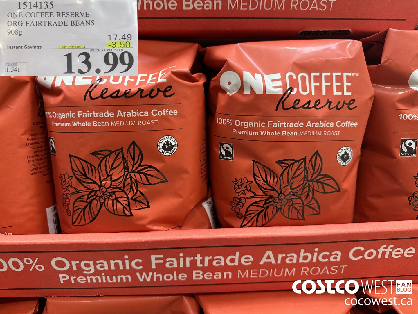 1514135 ONE COFFEE RESERVE ORG FAIRTRADE BEANS 908G ($3.50 INSTANT SAVINGS EXPIRES ON 2023-06-04) $13.99
