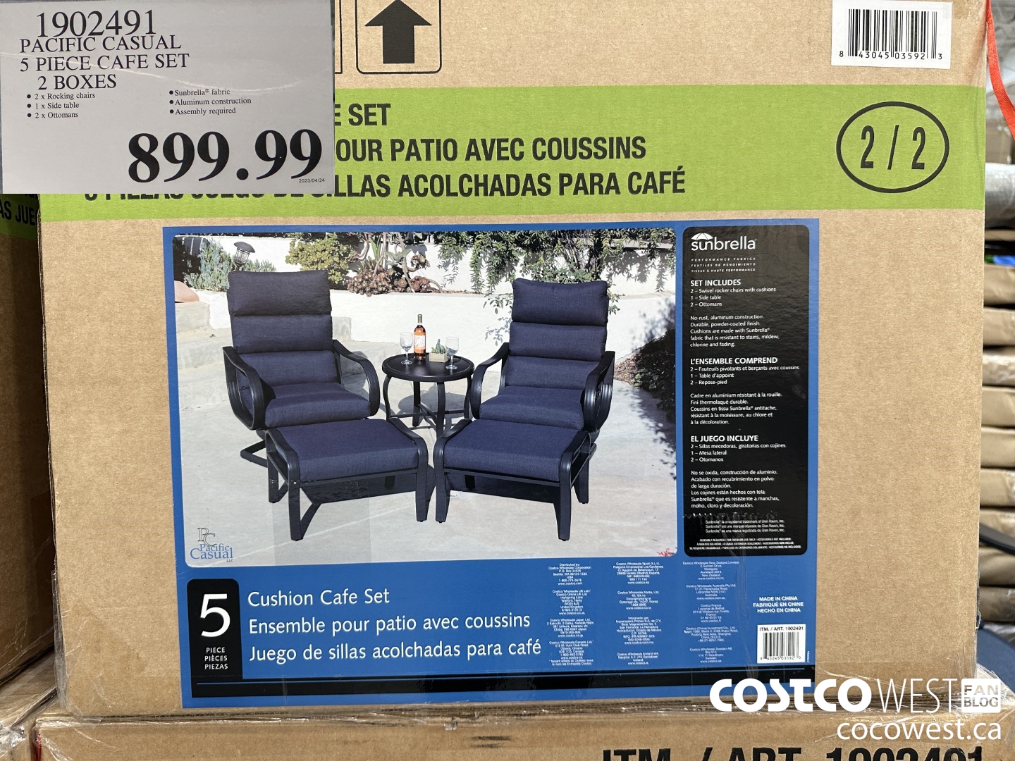 1902491 PACIFIC CASUAL 5 PIECE CAFE SET 2 BOXES  $899.99