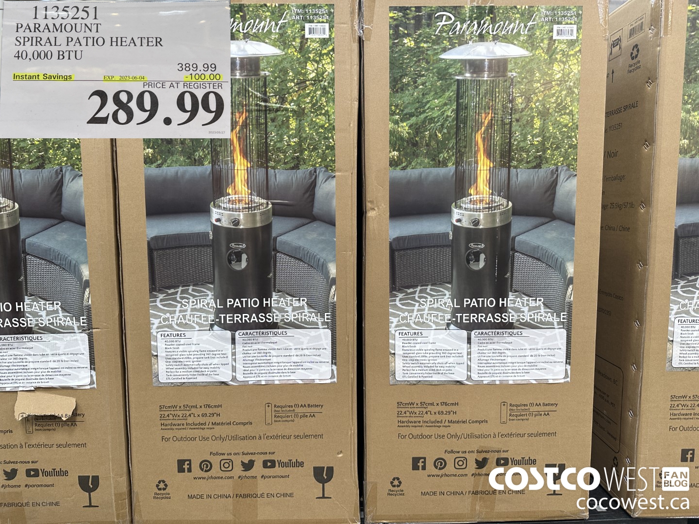 1135251 PARAMOUNT SPIRAL PATIO HEATER 40,000 BTU ($100.00 INSTANT SAVINGS EXPIRES ON 2023-06-04) $289.99