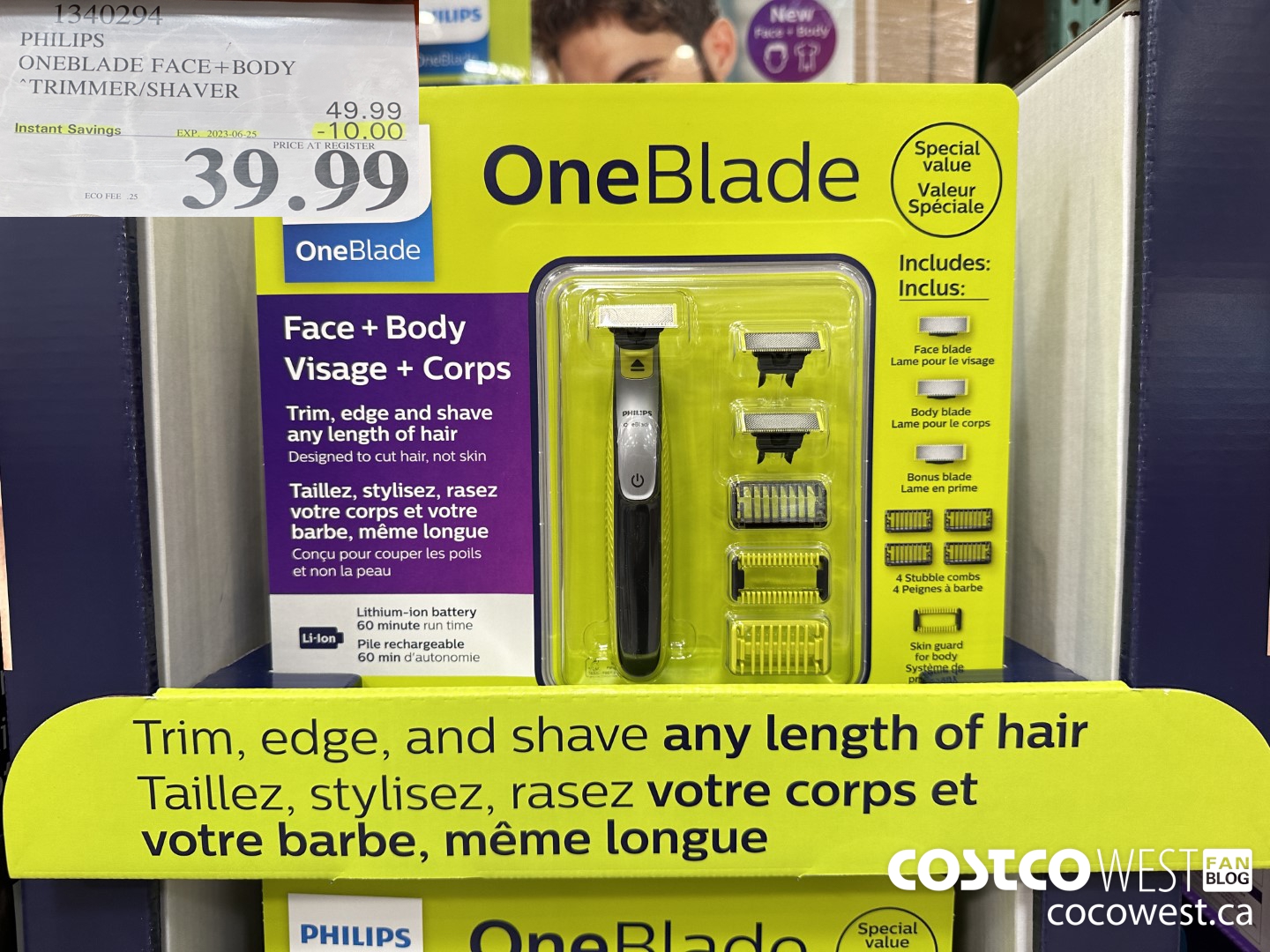 1340294 PHILIPS ONEBLADE FACE+BODY TRIMMER/SHAVER ($10.00 INSTANT SAVINGS EXPIRES ON 2023-06-25) $39.99