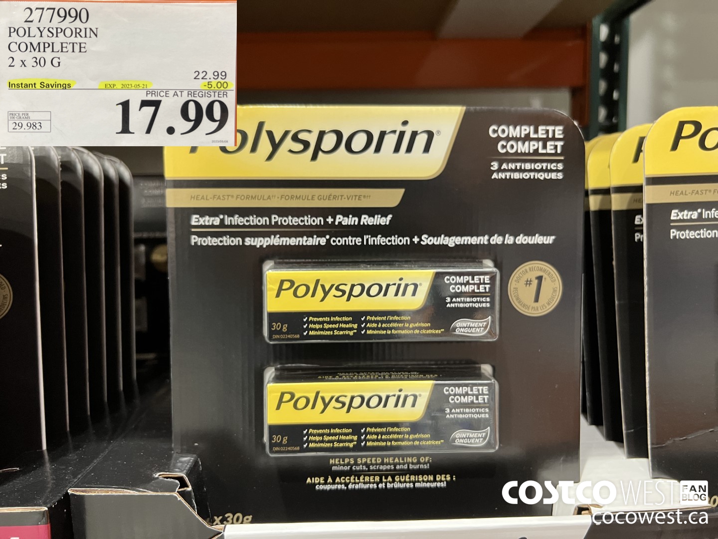 277990 POLYSPORIN COMPLETE 2 X 30 G ($5.00 INSTANT SAVINGS EXPIRES ON 2023-05-21) $17.99