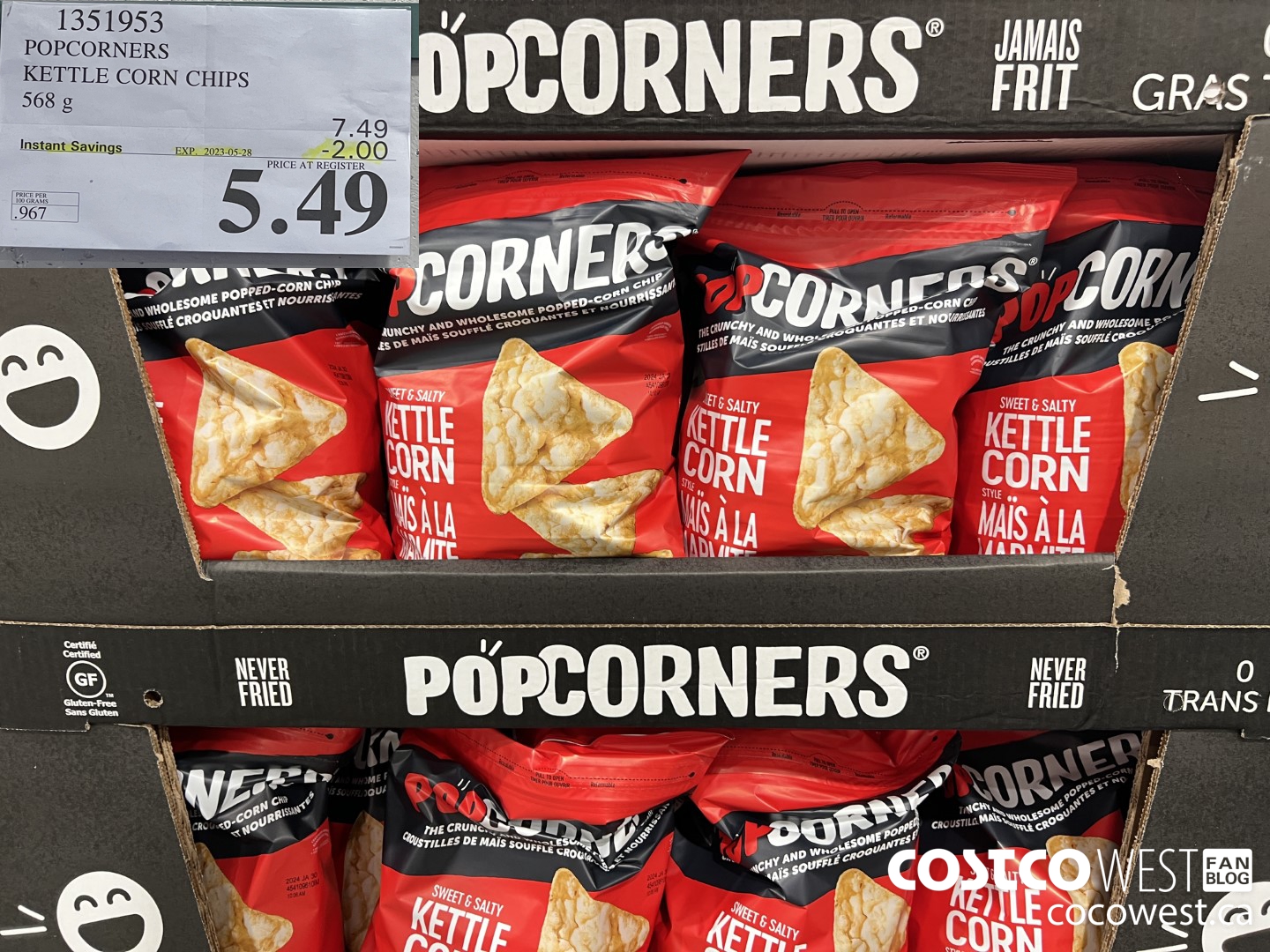 1351953 POPCORNERS KETTLE CORN CHIPS 567 g ($2.00 INSTANT SAVINGS EXPIRES ON 2023-05-28) $5.49