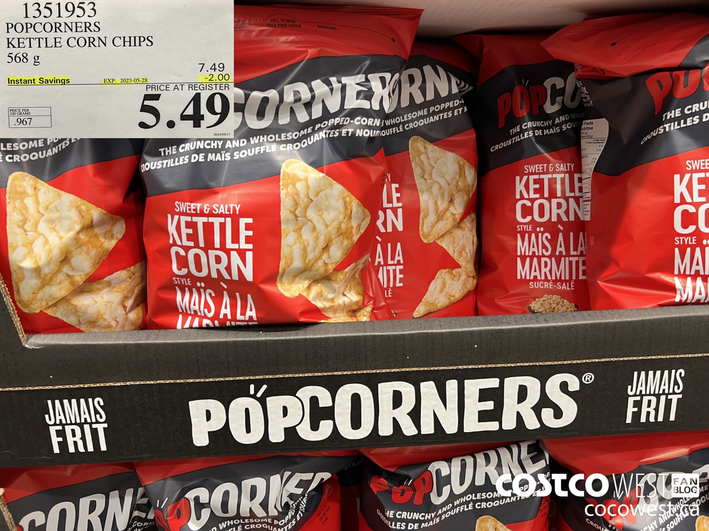 1351953 POPCORNERS KETTLE CORN CHIPS 567 g ($2.00 INSTANT SAVINGS EXPIRES ON 2023-05-28) $5.49