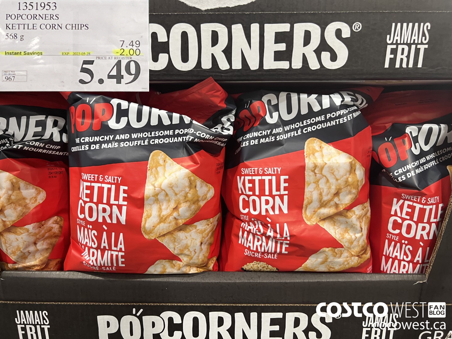 1351953 POPCORNERS KETTLE CORN CHIPS 567 g ($2.00 INSTANT SAVINGS EXPIRES ON 2023-05-28) $5.49