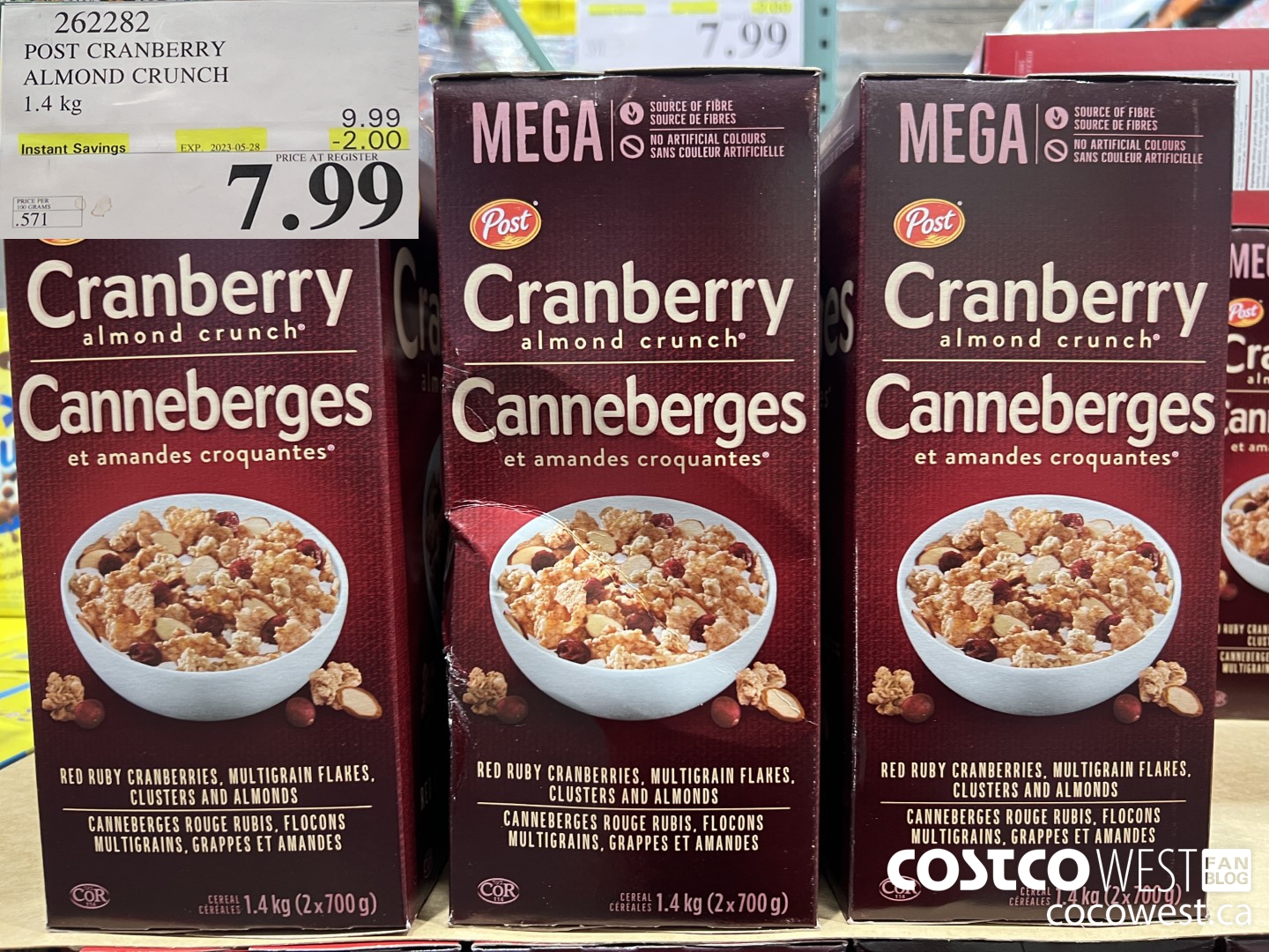 262282 POST CRANBERRY ALMOND CRUNCH 1.4 kg ($2.00 INSTANT SAVINGS EXPIRES ON 2023-05-28) $7.99