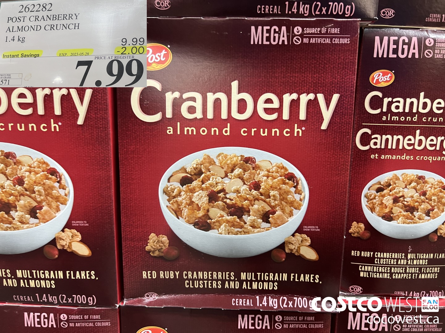 262282 POST CRANBERRY ALMOND CRUNCH 1.4 kg ($2.00 INSTANT SAVINGS EXPIRES ON 2023-05-28) $7.99