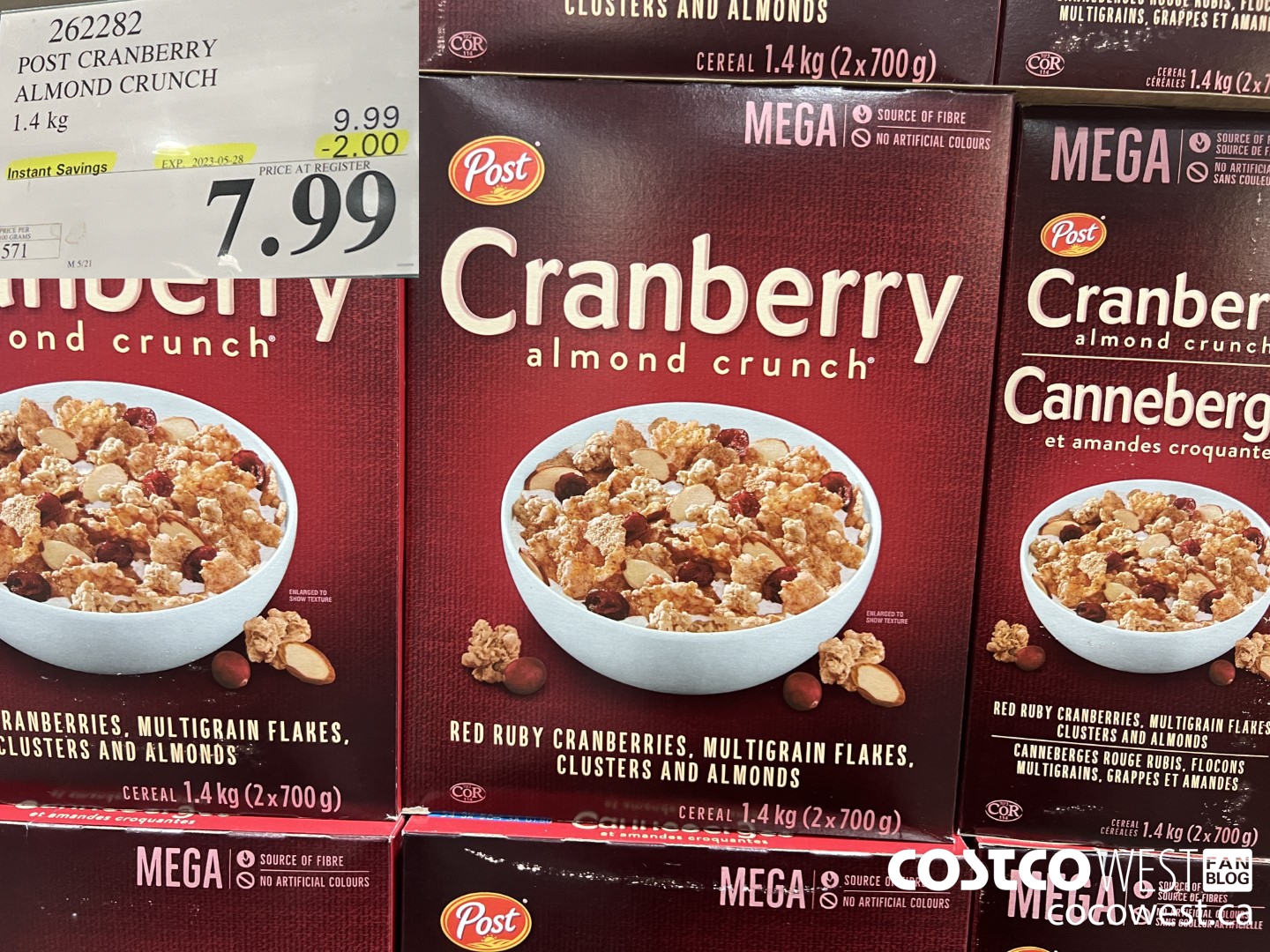 262282 POST CRANBERRY ALMOND CRUNCH 1.4 kg ($2.00 INSTANT SAVINGS EXPIRES ON 2023-05-28) $7.99