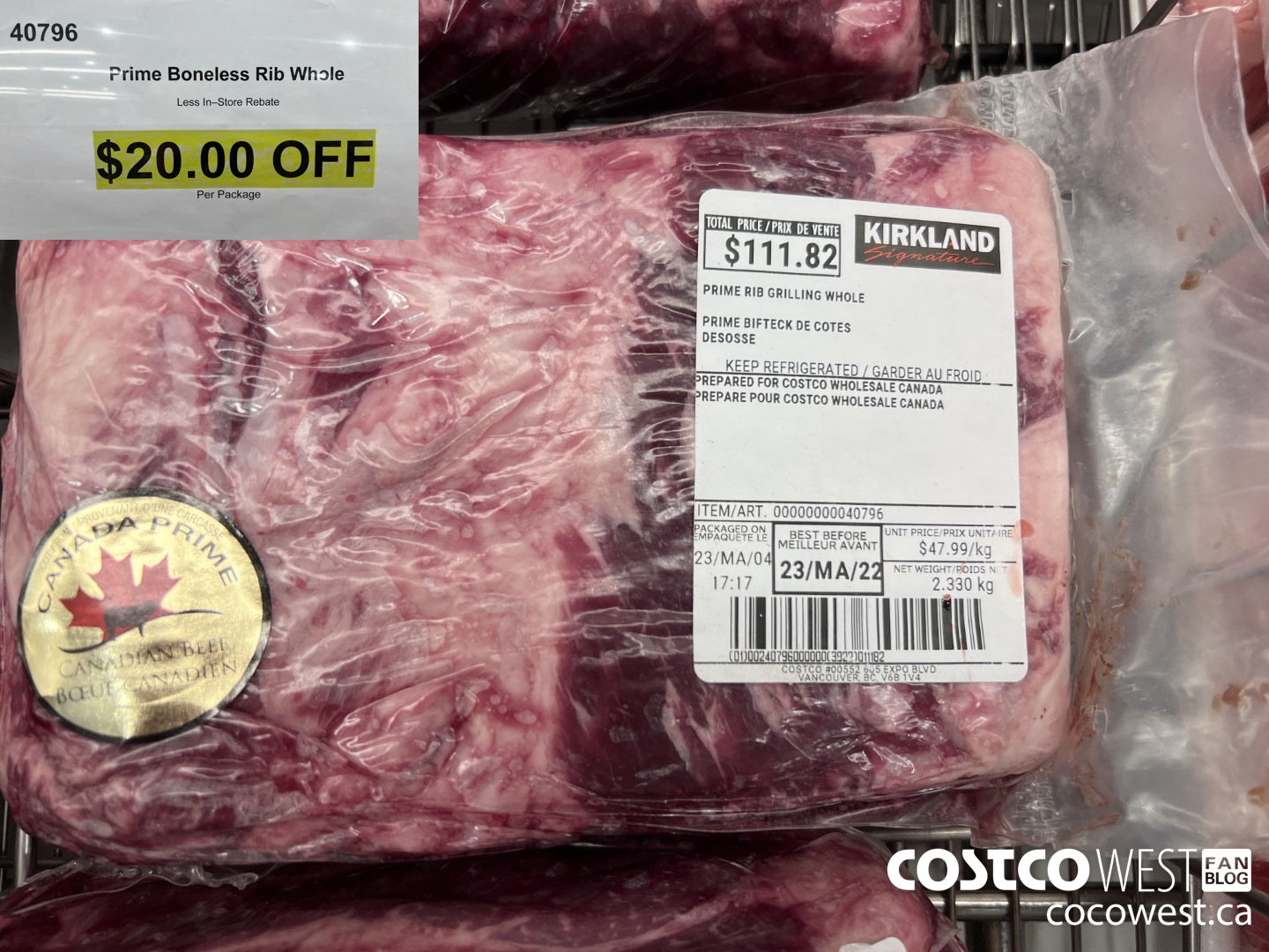 40796 PRIME BONELESS RIB WHOLE ($20.00 INSTANT SAVINGS)
