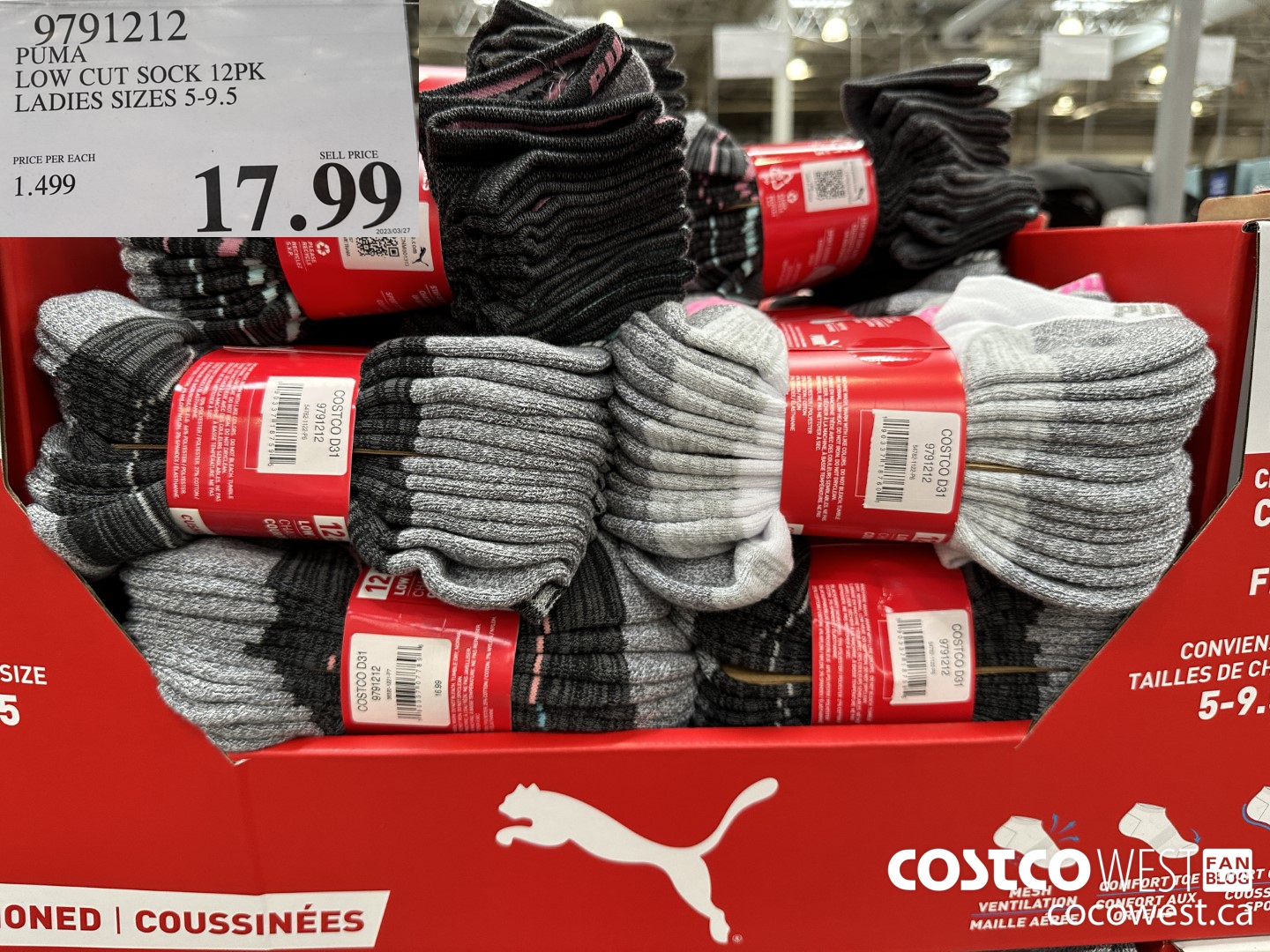 9791212 PUMA LOW CUT SOCKS 12PK LADIES SIZES 5-9.5 $17.99