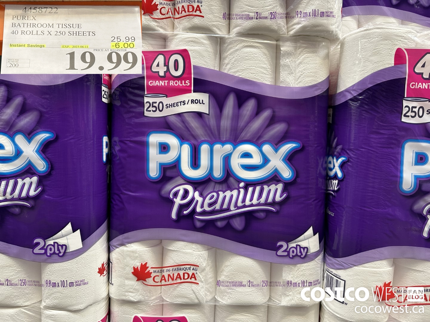 4458722 PUREX BATHROOM TISSUE 40 ROLLS X 250 SHEETS ($6.00 INSTANT SAVINGS EXPIRES ON 2023-06-11) $19.99