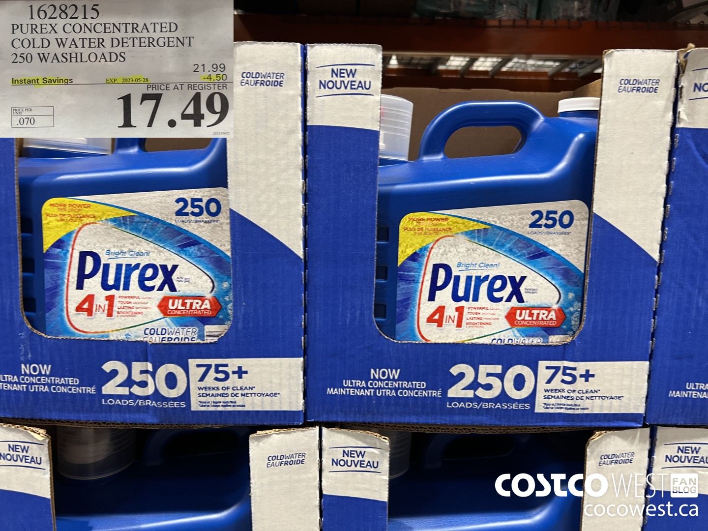 1628215 PUREX CONCENTRATED COLD WATER DETERGENT 250 WASHLOADS ($4.50 INSTANT SAVINGS EXPIRES ON 2023-05-28) $17.49