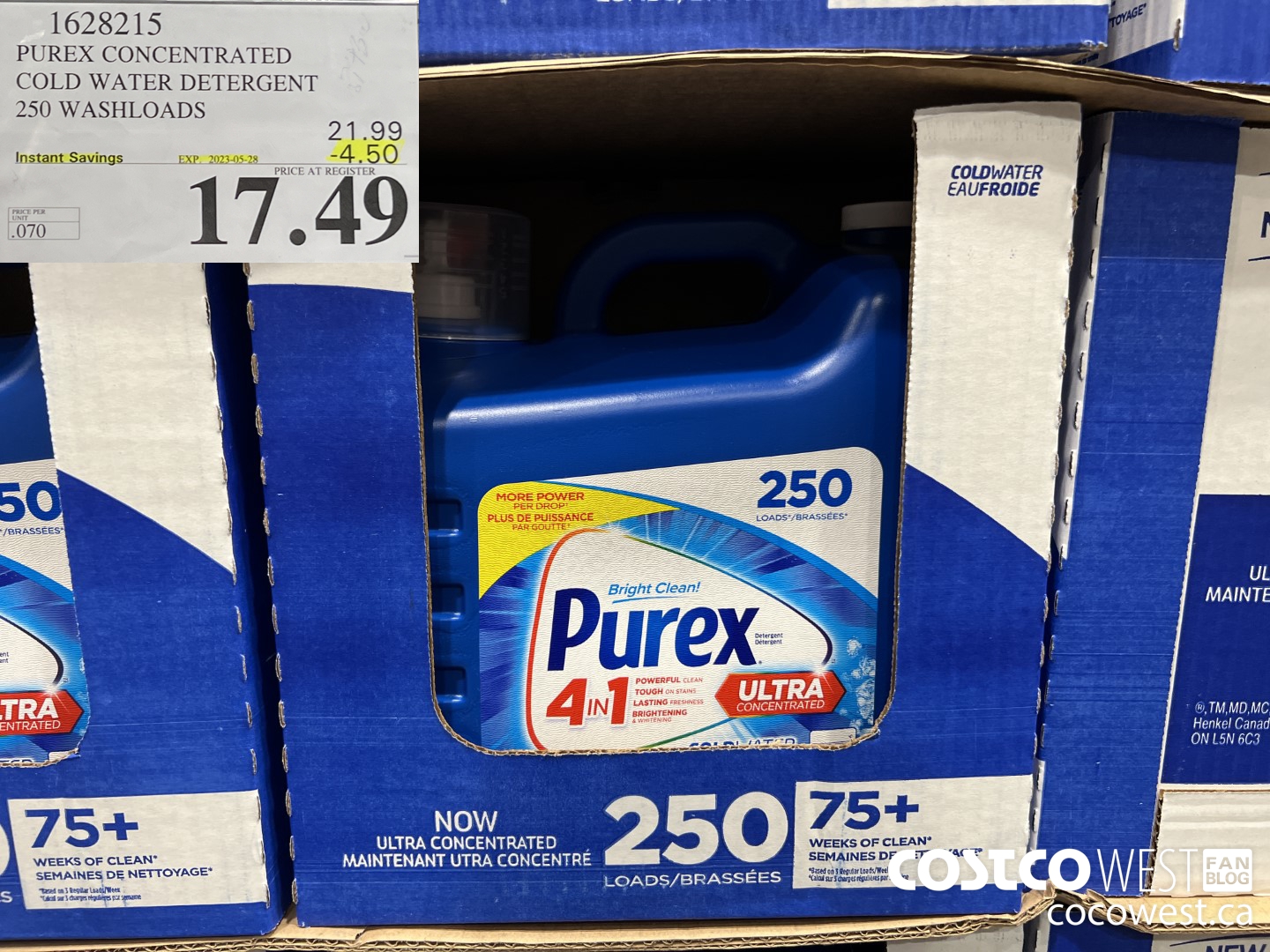 1628215 PUREX CONCENTRATED COLD WATER DETERGENT 250 WASHLOADS ($4.50 INSTANT SAVINGS EXPIRES ON 2023-05-28) $17.49