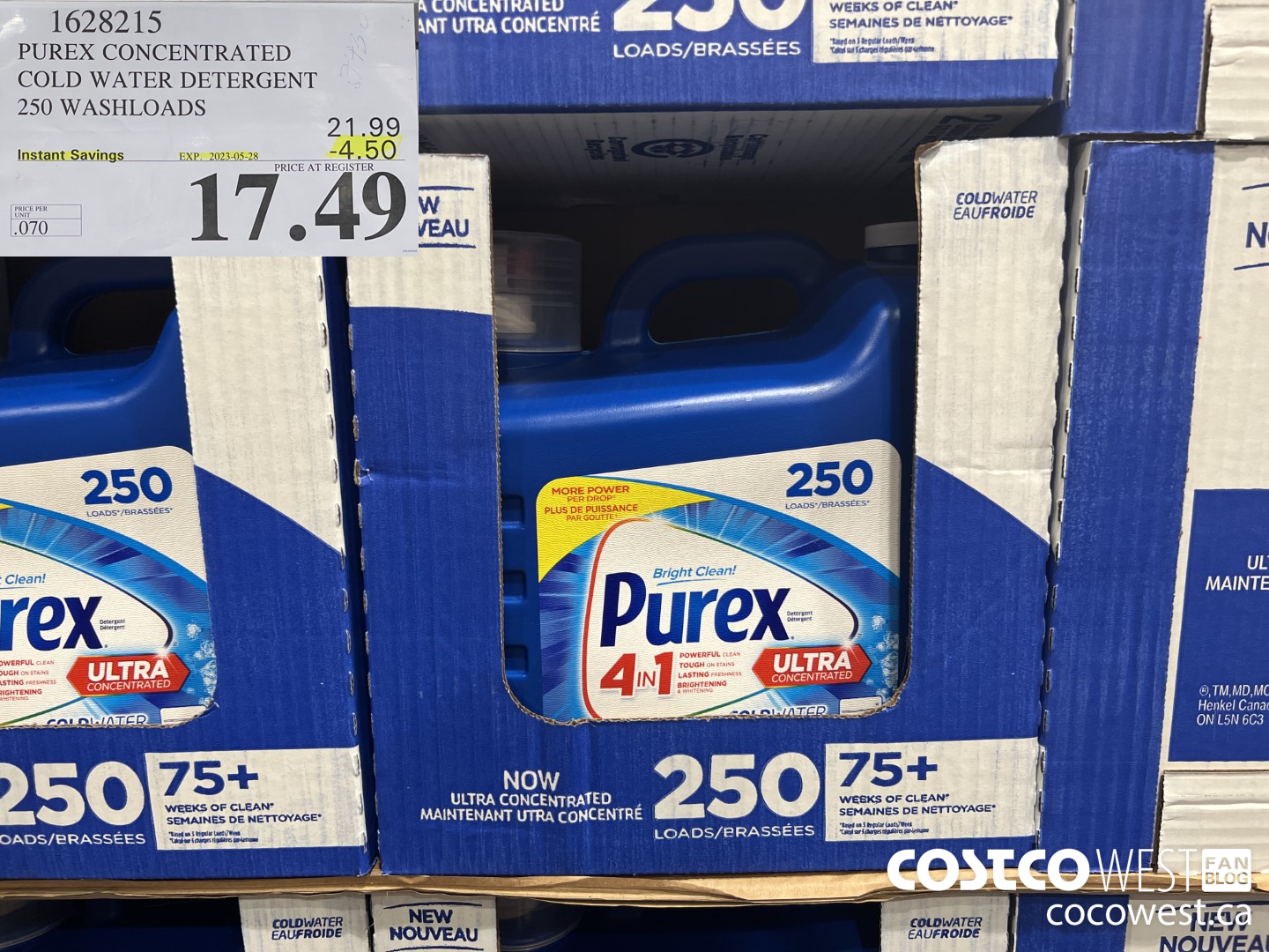 1628215 PUREX CONCENTRATED COLD WATER DETERGENT 250 WASHLOADS ($4.50 INSTANT SAVINGS EXPIRES ON 2023-05-28) $17.49