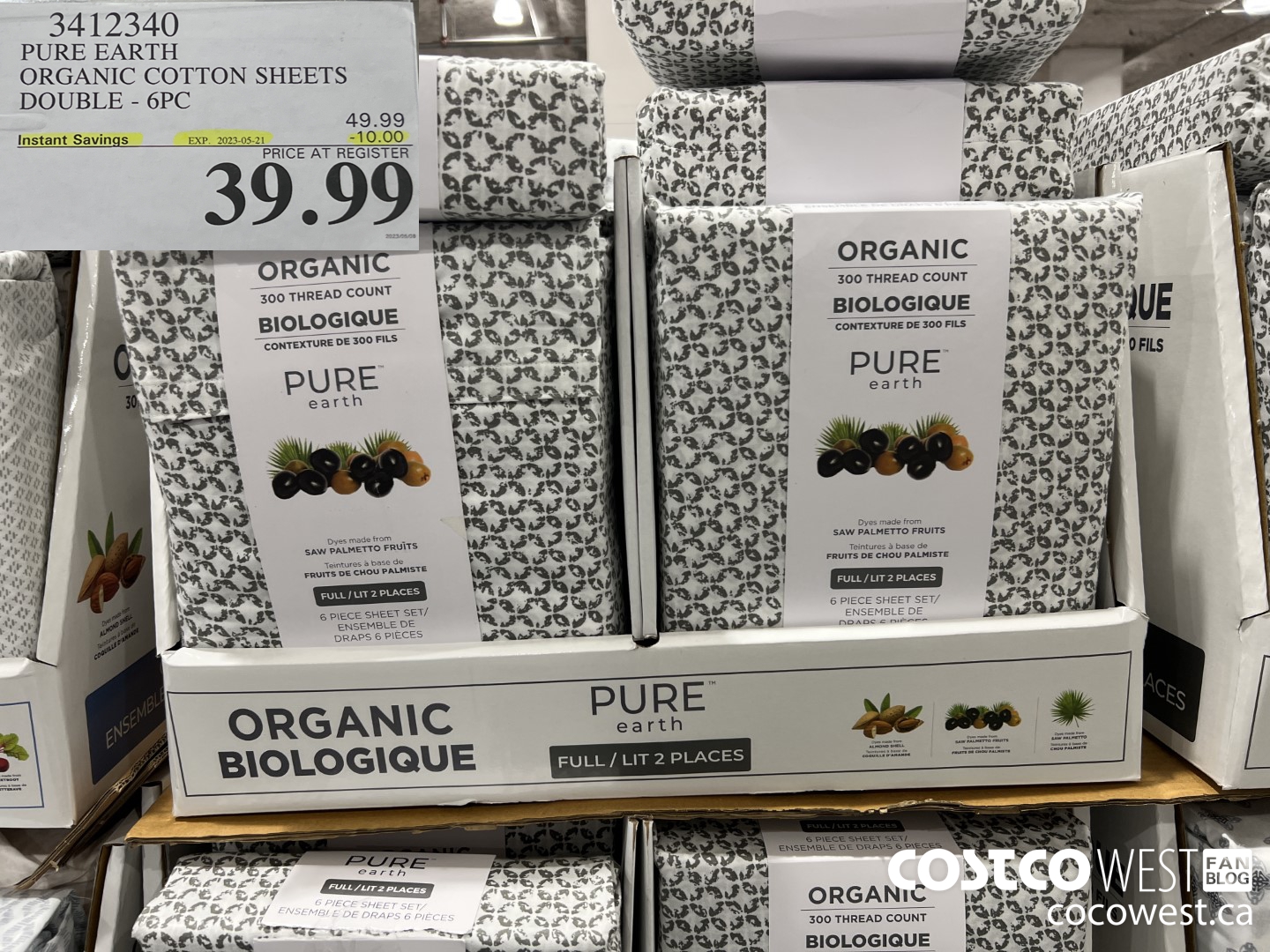 3412340 PURE EARTH ORGANIC COTTON SHEETS DOUBLE 6C ($10.00 INSTANT SAVINGS EXPIRES ON 2023-05-21) $39.99