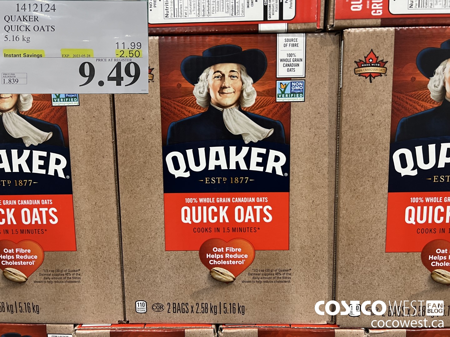 1412124 QUAKER QUICK OATS 5.16 kg ($2.50 INSTANT SAVINGS EXPIRES ON 2023-05-28) $9.49