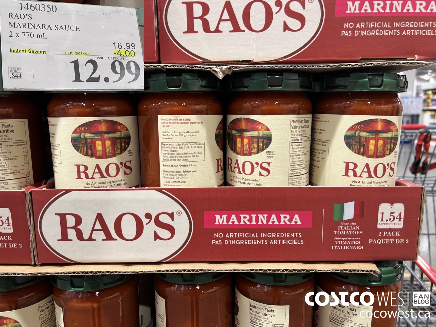1460350 RAO'S MARINARA SAUCE 2 x 770mL ($4.00 INSTANT SAVINGS EXPIRES ON 2023-05-28) $12.99
