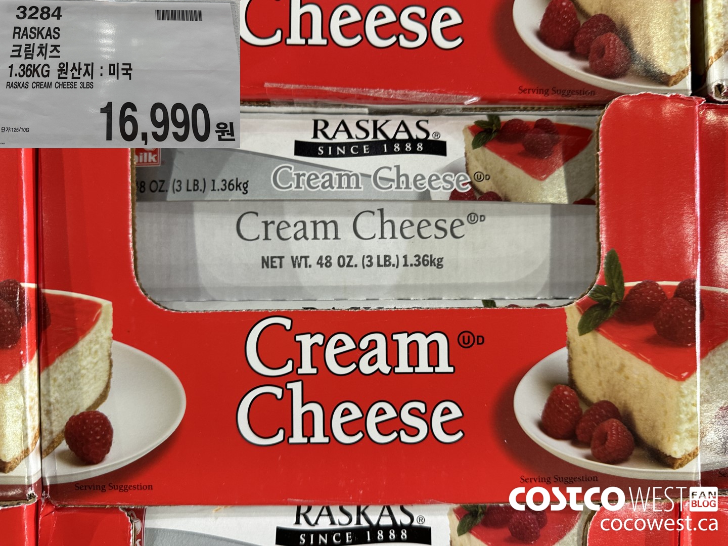 3284 RASKAS CREAM CHEESE 3LBS $16990.00