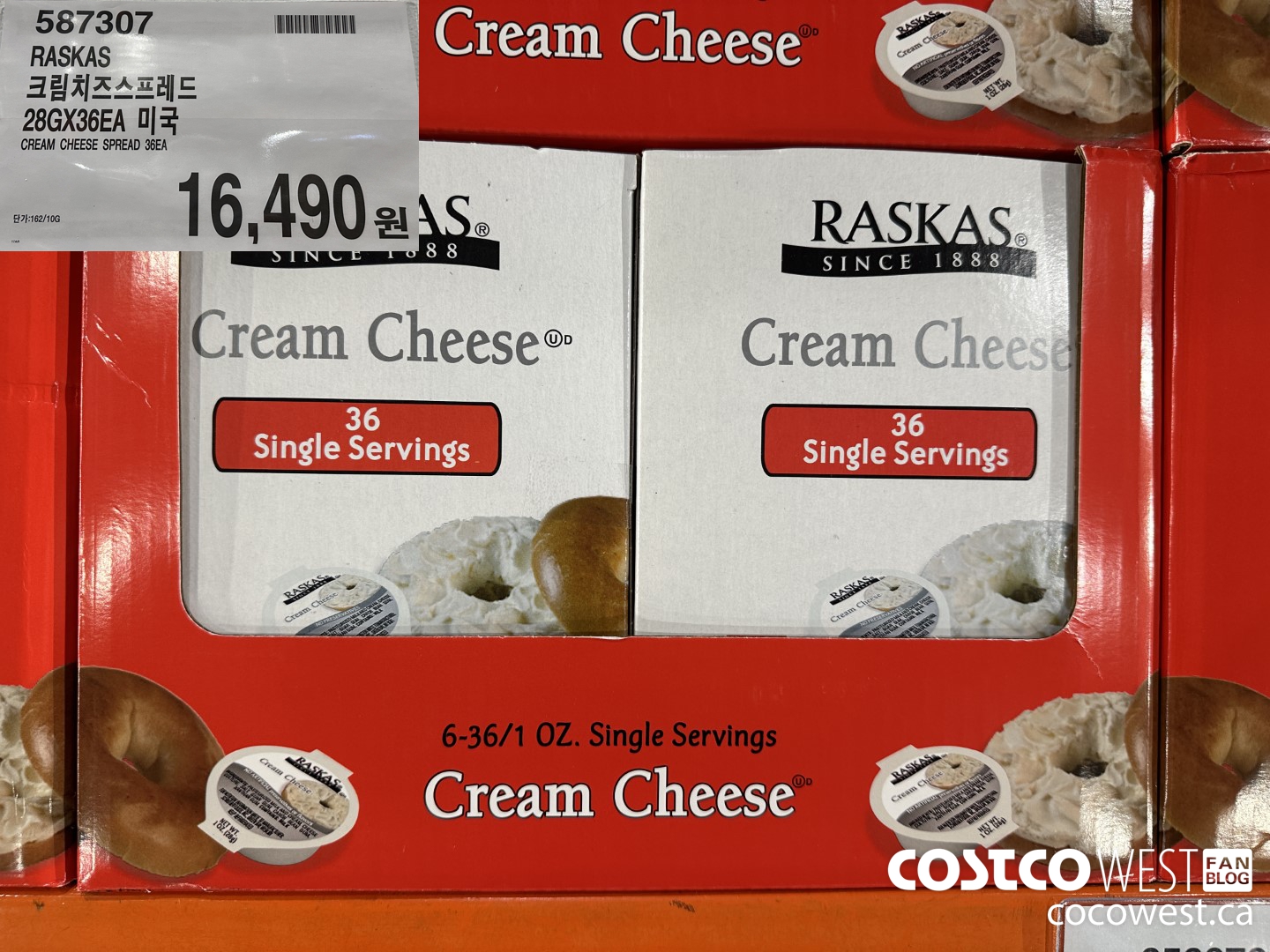 587307 RASKAS CREAM CHEESE SPREAD 28G X 36EA $16490.00