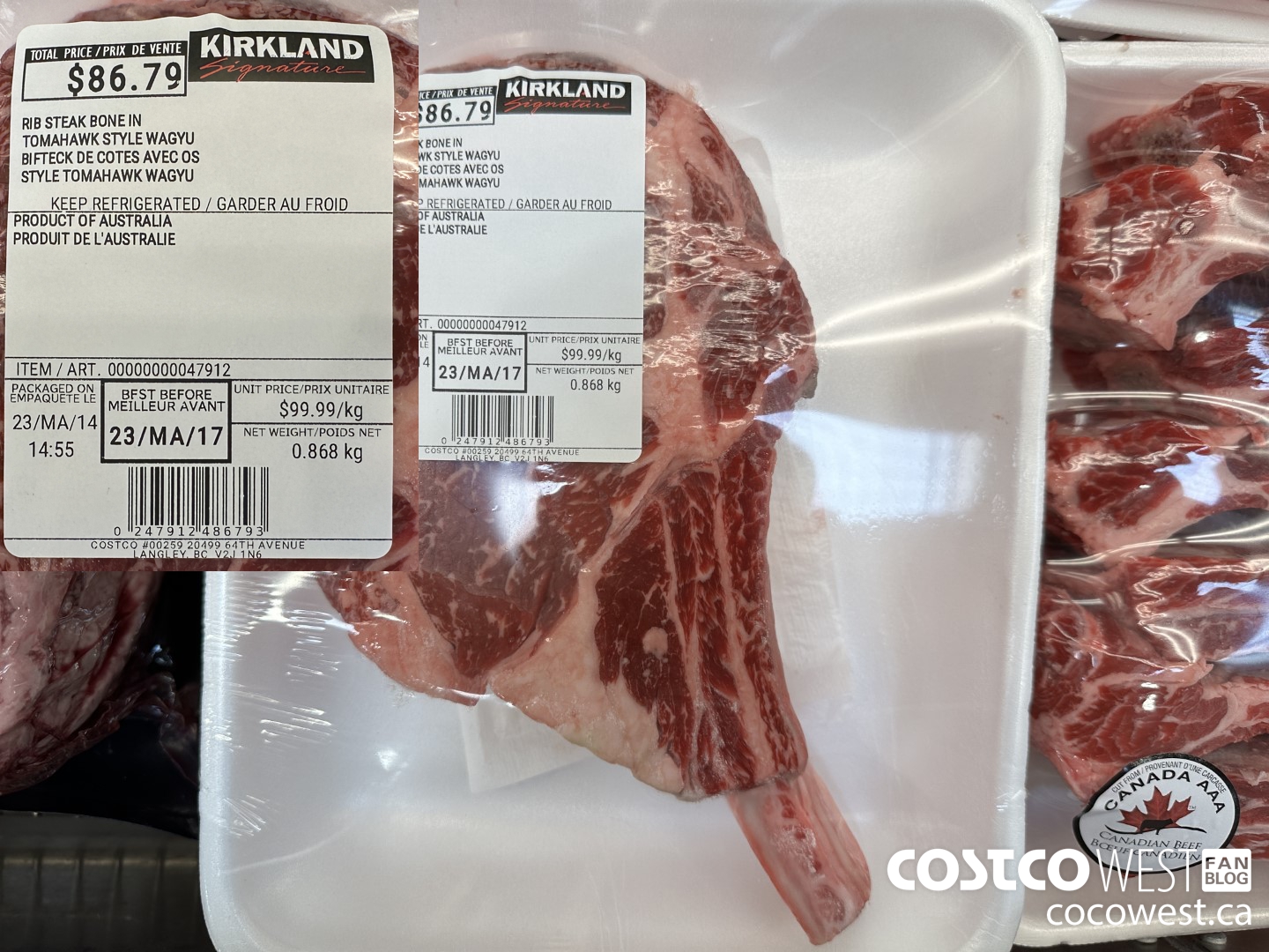 47912 RIB STEAK BONE IN TOMAHAWK STYLE WAGYU $99.99