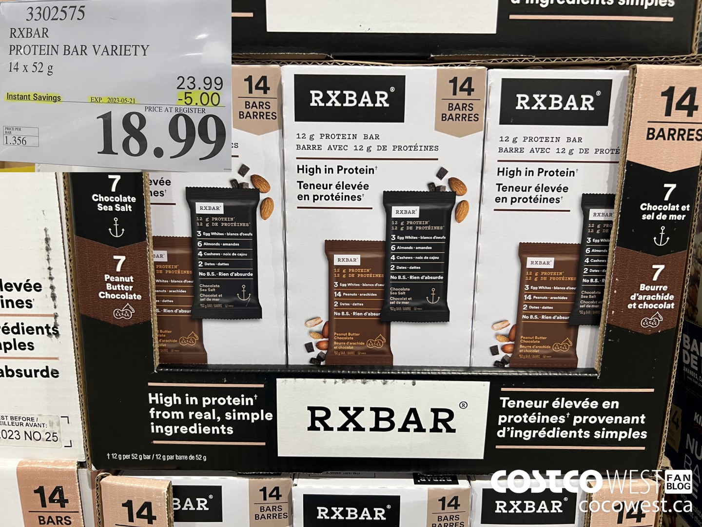 3302575 RXBAR PROTEIN BAR VARIETY 14 X 52 G ($5.00 INSTANT SAVINGS EXPIRES ON 2023-05-21) $18.99