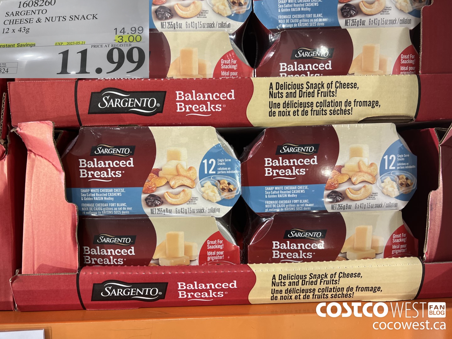 1608260 SARGENTO CHEESE & NUTS SNACK 12 X 43G ($3.00 INSTANT SAVINGS EXPIRES ON 2023-05-21) $11.99