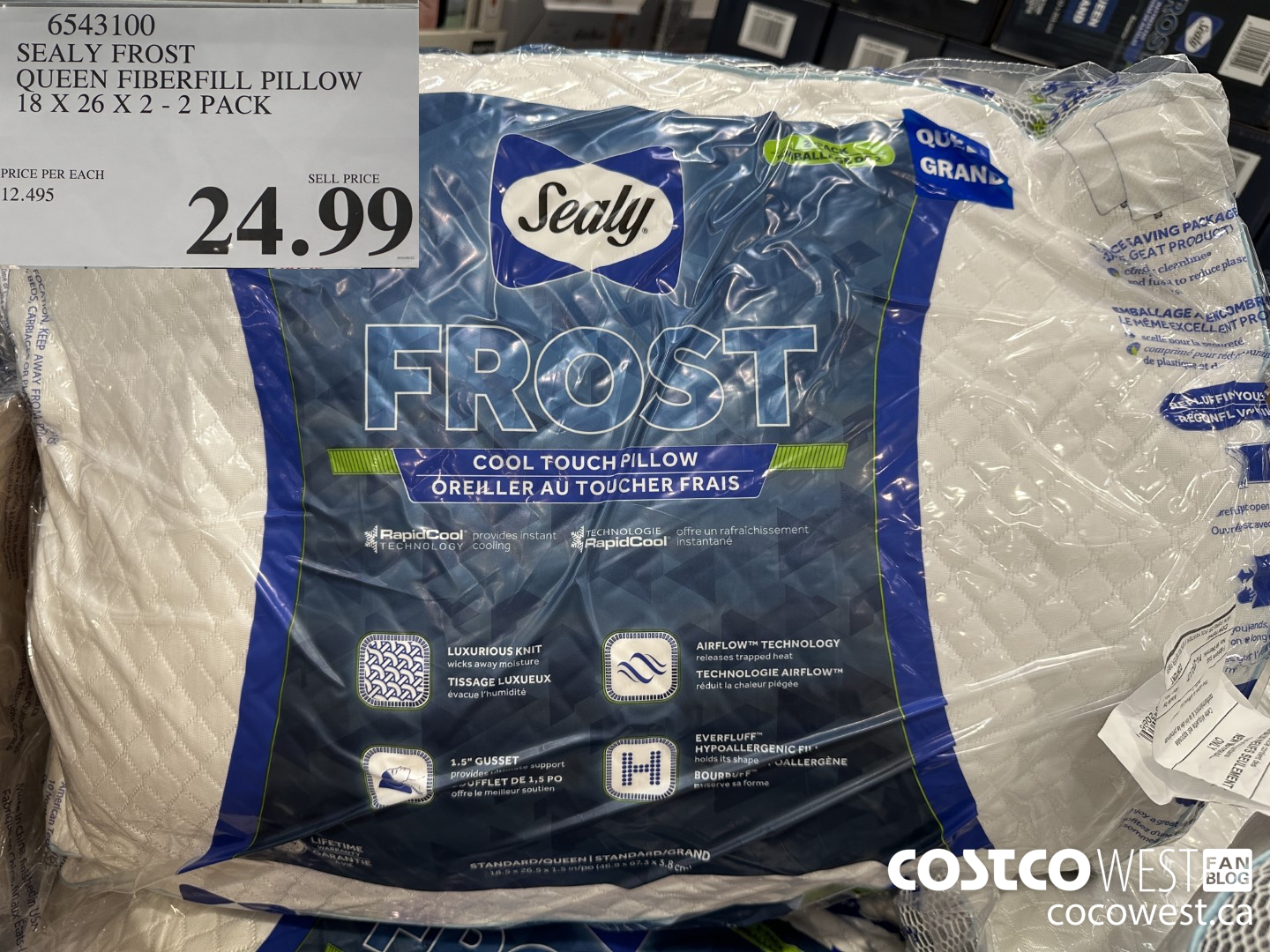 6543100 SEALY FROST QUEEN FIBERFILL PILLOW 18 X 26 X 2 2 PACK $24.99