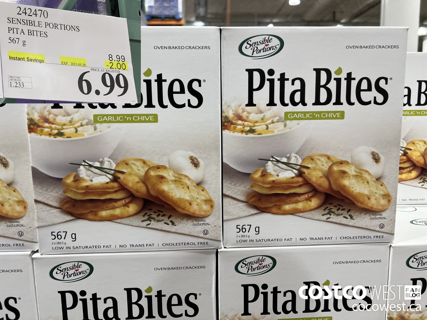 242470 SENSIBLE PORTIONS GARLIC & CHIVE PITA BITES 567 G ($2.00 INSTANT SAVINGS EXPIRES ON 2023-05-28) $6.99