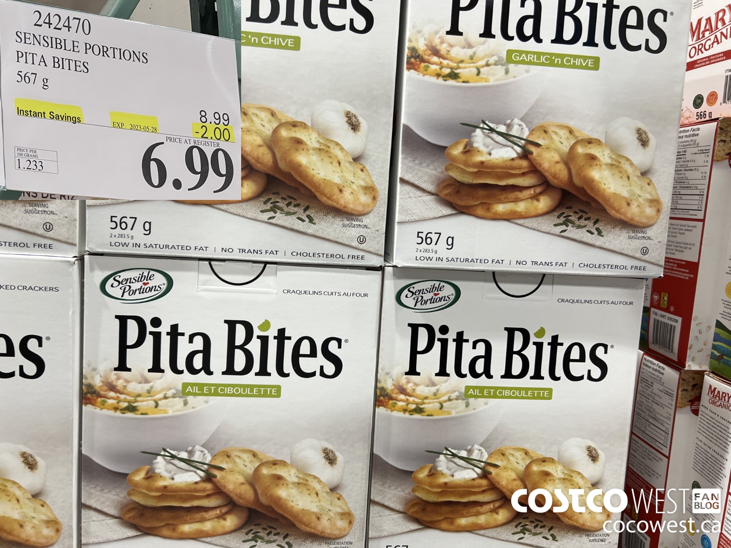 242470 SENSIBLE PORTIONS GARLIC & CHIVE PITA BITES 567 G ($2.00 INSTANT SAVINGS EXPIRES ON 2023-05-28) $6.99