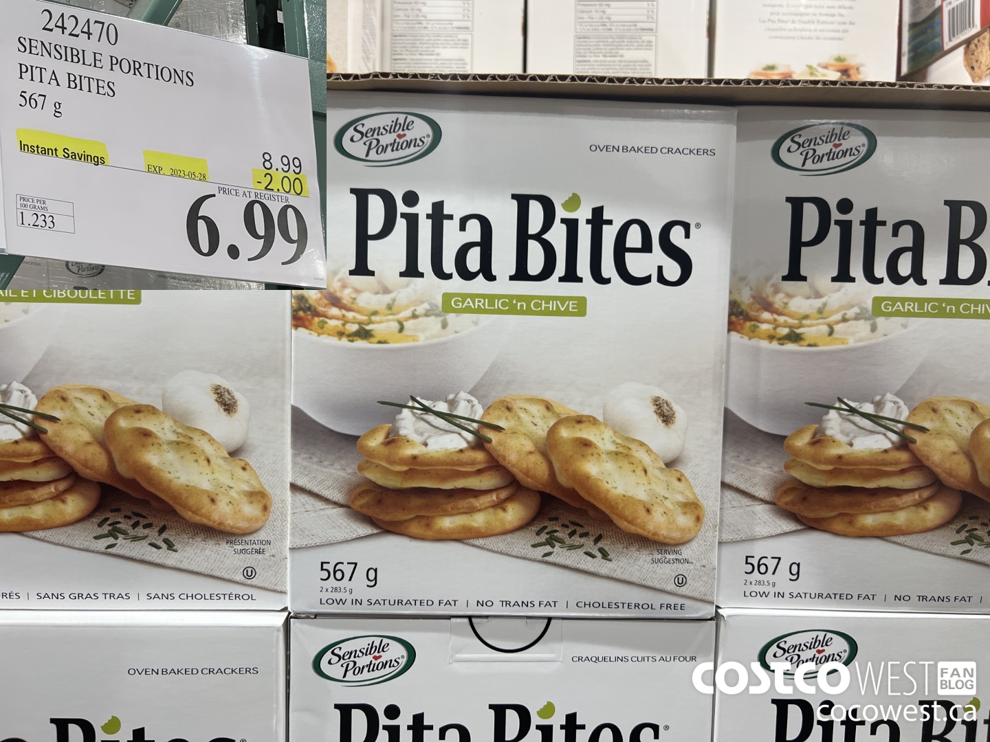 242470 SENSIBLE PORTIONS GARLIC & CHIVE PITA BITES 567 G ($2.00 INSTANT SAVINGS EXPIRES ON 2023-05-28) $6.99