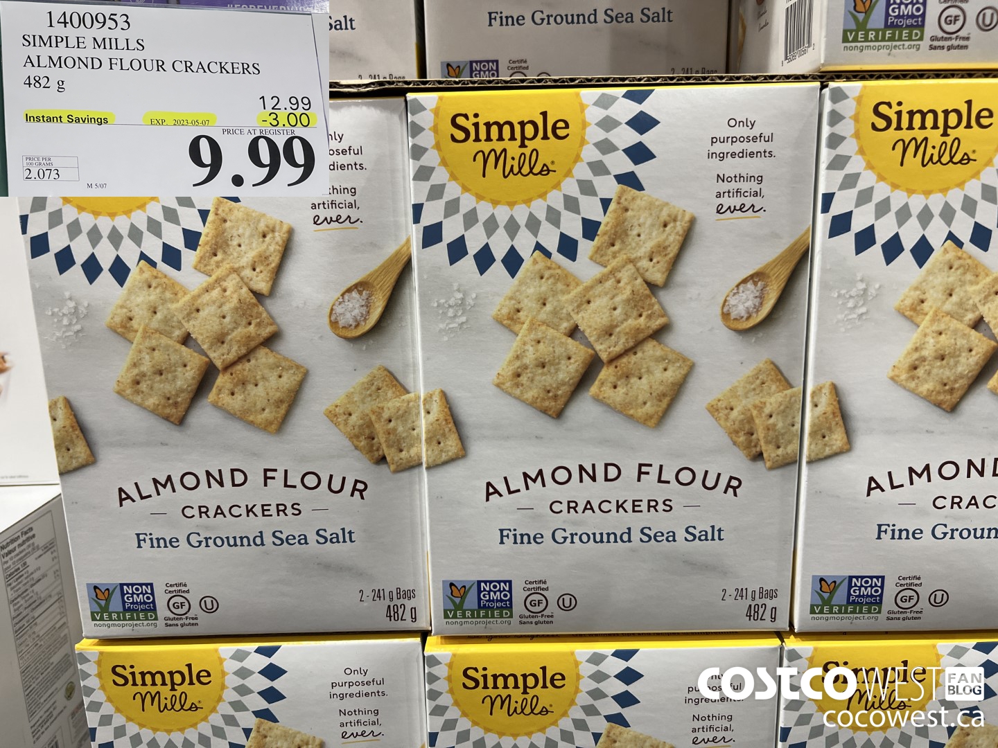 1400953 SIMPLE MILLS ALMOND FLOUR CRACKERS WITH SEA SALT 482 g ($3.00 INSTANT SAVINGS EXPIRES ON 2023-05-07) $9.99