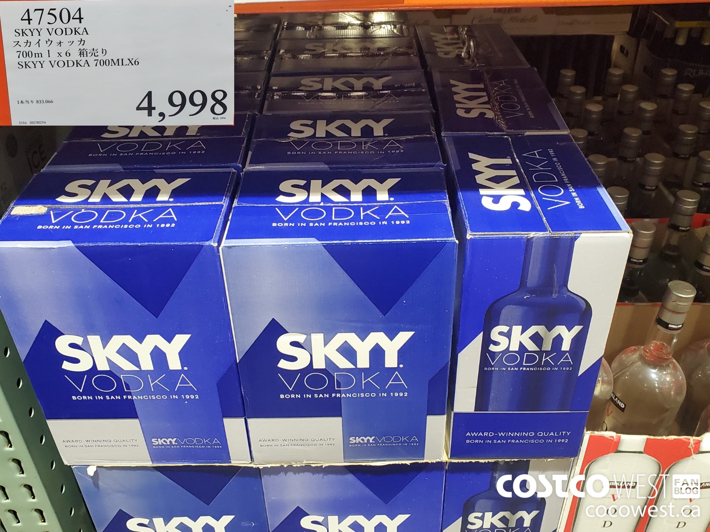 47504 SKYY VODKA 700ML X 6 $4998.00