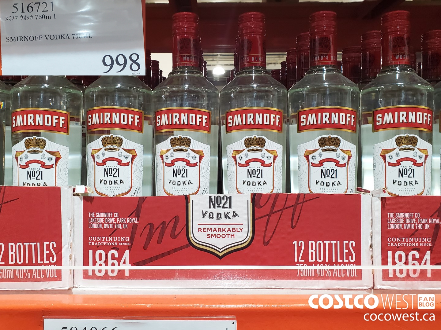 516721 SMIRNOFF VODKA 750ML $998.00