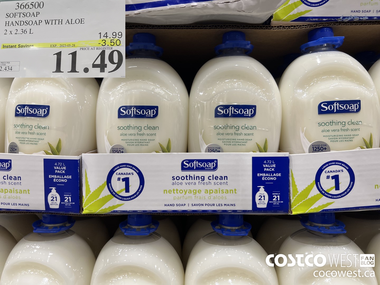 366500 SOFTSOAP HANDSOAP WITH ALOE 2 X 2.36L ($3.50 INSTANT SAVINGS EXPIRES ON 2023-05-28) $11.49