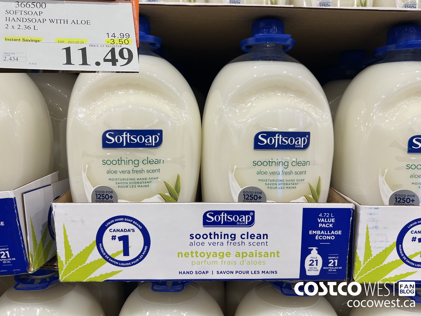 366500 SOFTSOAP HANDSOAP WITH ALOE 2 X 2.36L ($3.50 INSTANT SAVINGS EXPIRES ON 2023-05-28) $11.49