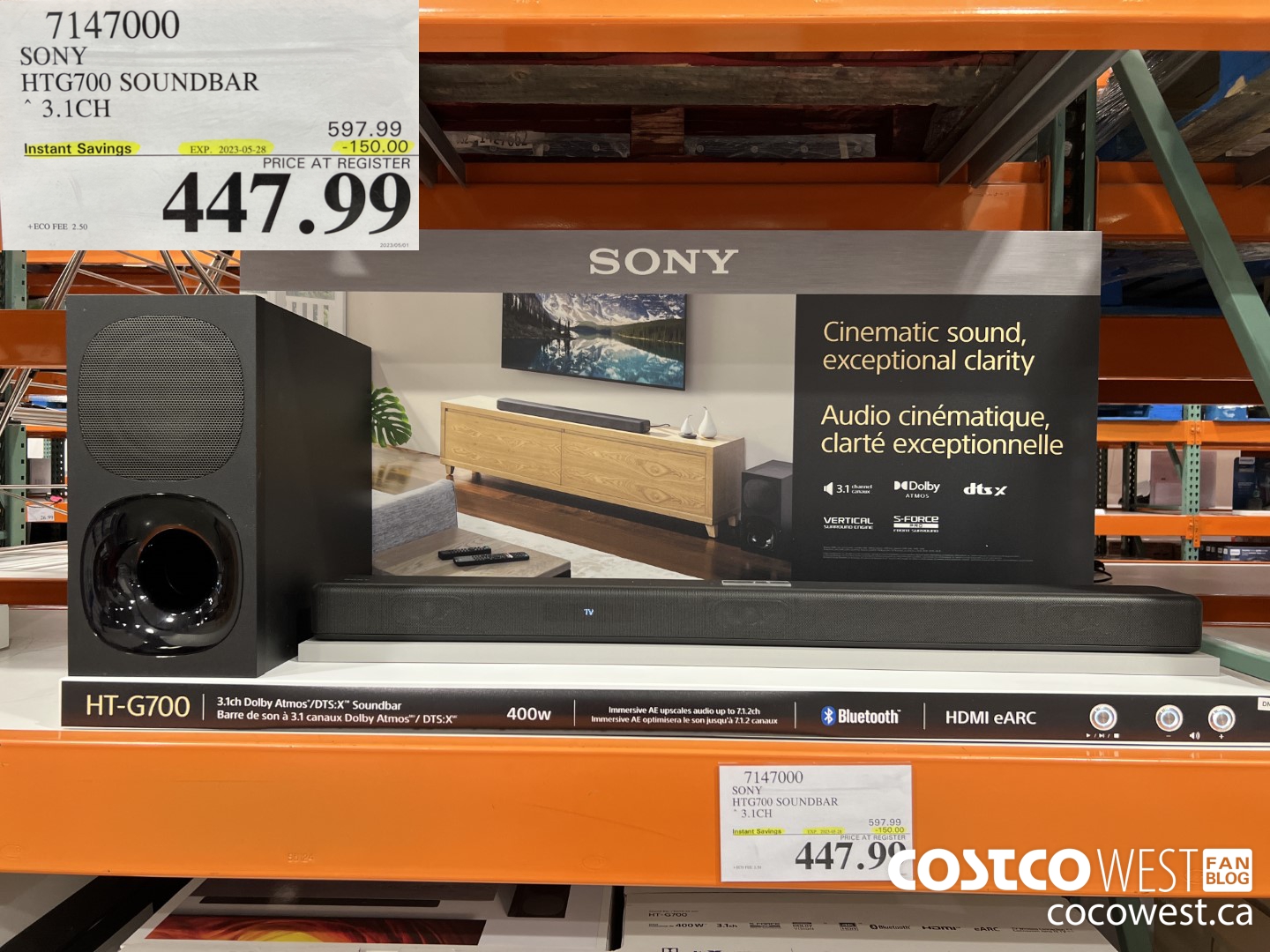 7147000 SONY HTG700 SOUNDBAR 3.1CH ($150.00 INSTANT SAVINGS EXPIRES ON 2023-05-28) $447.99