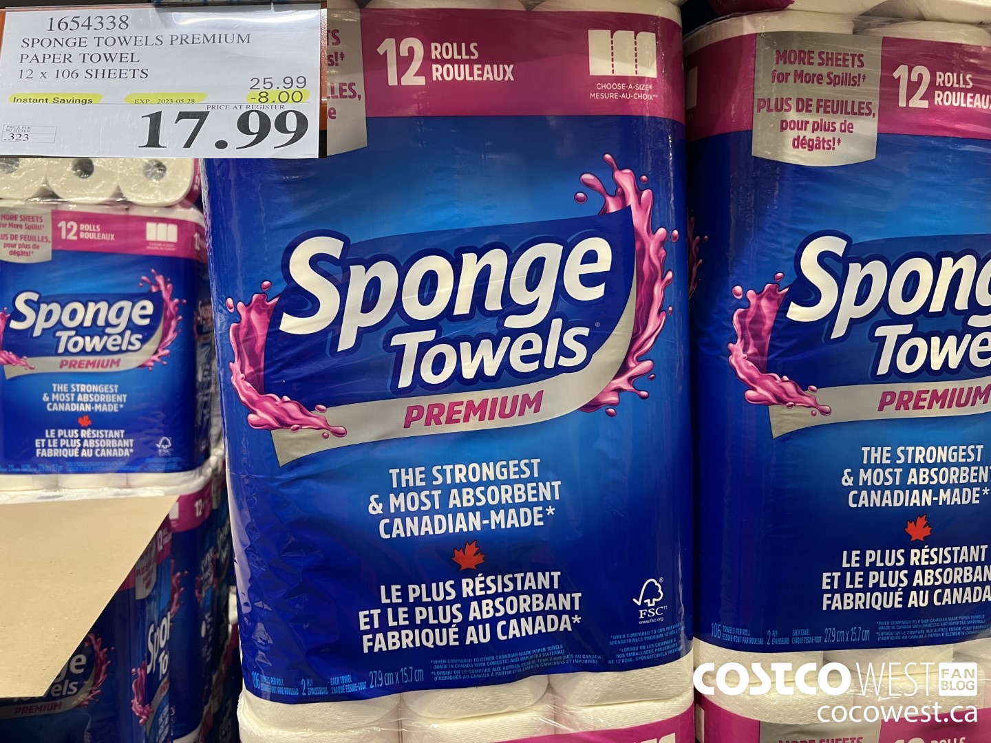 1654338 SPONGE TOWELS PREMIUM PAPER TOWEL 12 X 106 SHEETS ($8.00 INSTANT SAVINGS EXPIRES ON 2023-05-28) $17.99
