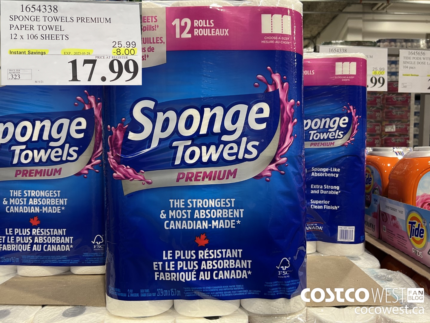 1654338 SPONGE TOWELS PREMIUM PAPER TOWEL 12 X 106 SHEETS ($8.00 INSTANT SAVINGS EXPIRES ON 2023-05-28) $17.99