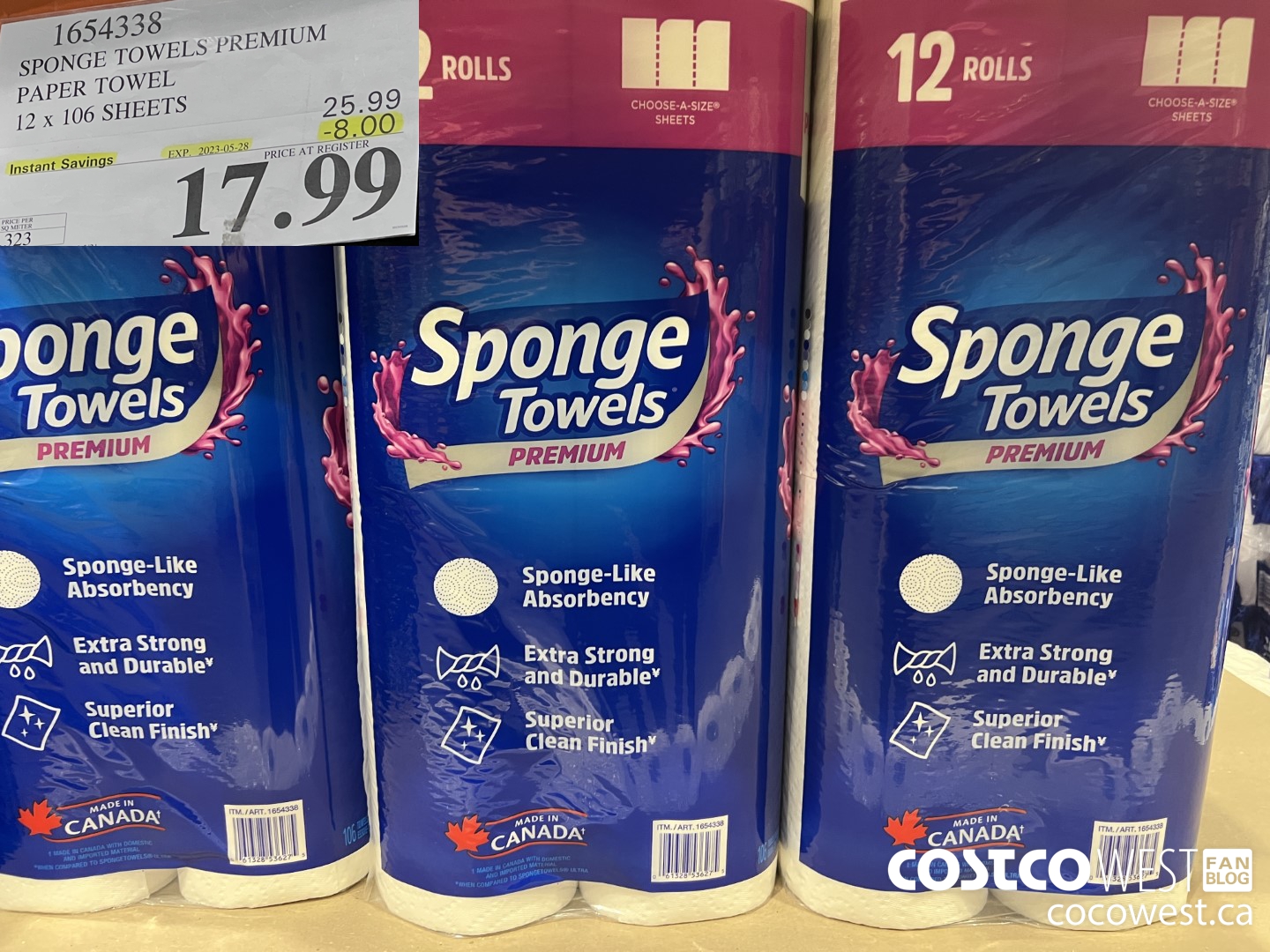 1654338 SPONGE TOWELS PREMIUM PAPER TOWEL 12 X 106 SHEETS ($8.00 INSTANT SAVINGS EXPIRES ON 2023-05-28) $17.99