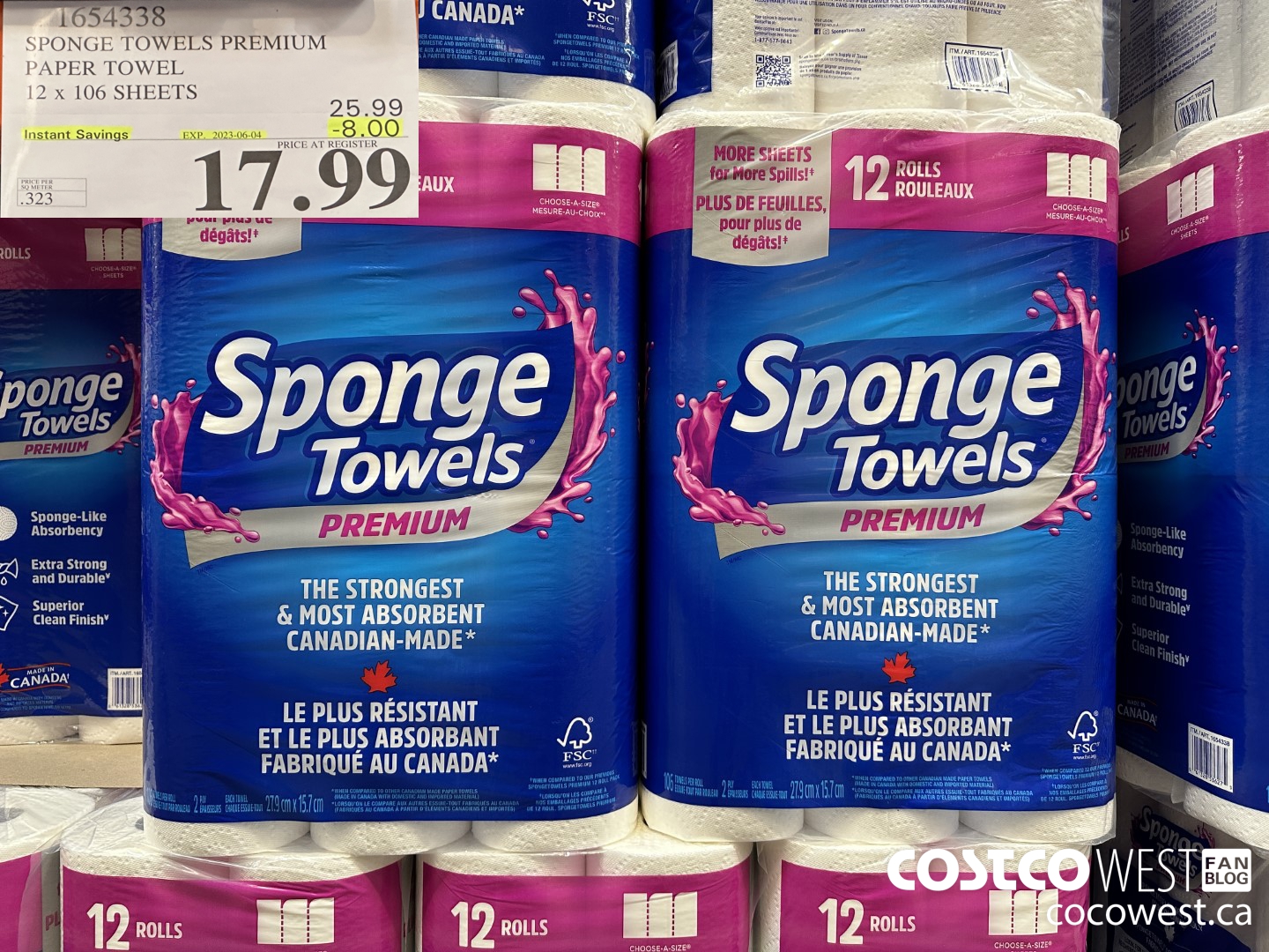 1654338 SPONGE TOWELS PREMIUM PAPER TOWEL 12 X 106 SHEETS ($8.00 INSTANT SAVINGS EXPIRES ON 2023-06-04) $17.99