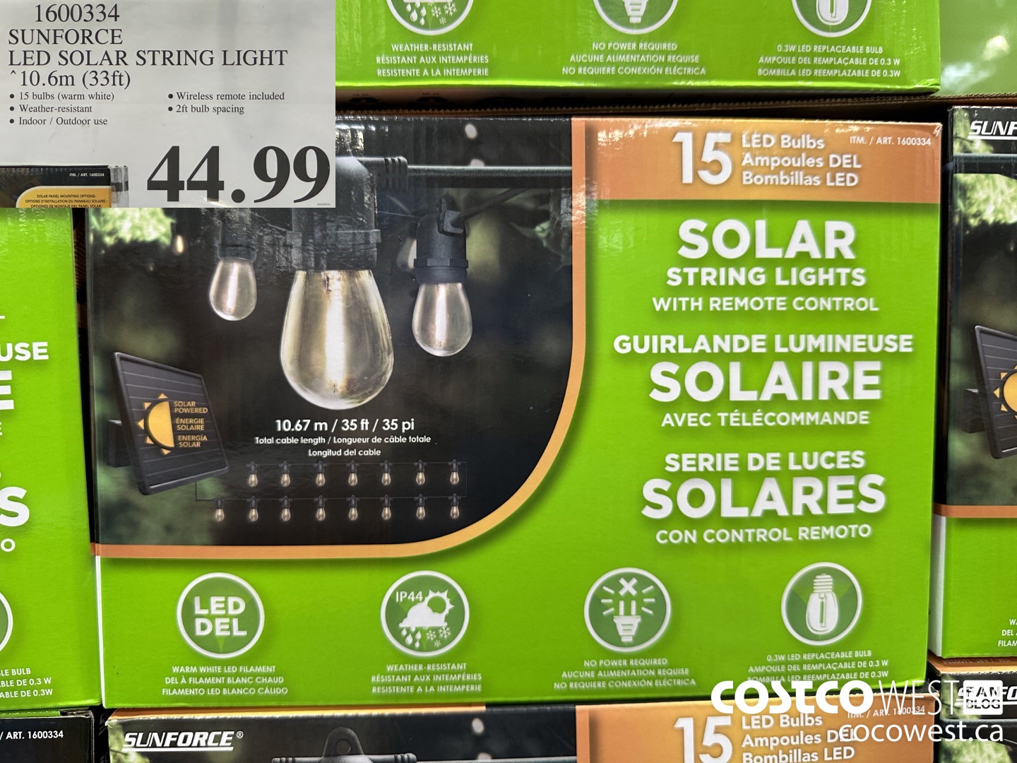 1600334 SUNFORCE LED SOLAR STRING LIGHT 10.6m (33ft) $44.99