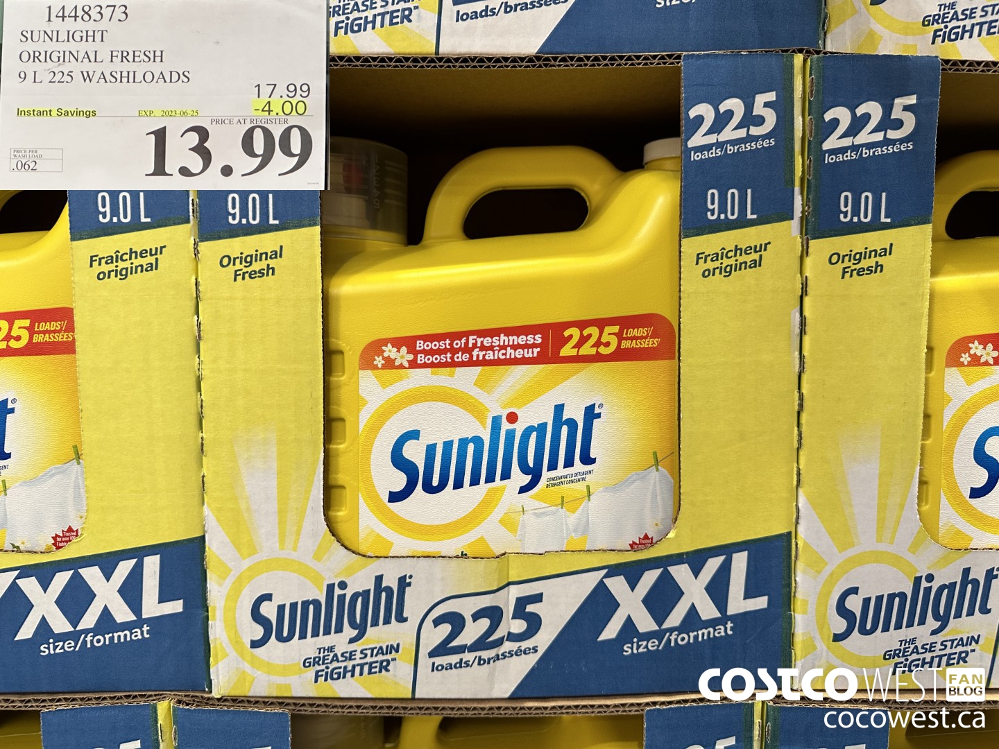 1448373 SUNLIGHT ORIGINAL FRESH 9 L 225 WASHLOADS ($4.00 INSTANT SAVINGS EXPIRES ON 2023-06-25) $13.99