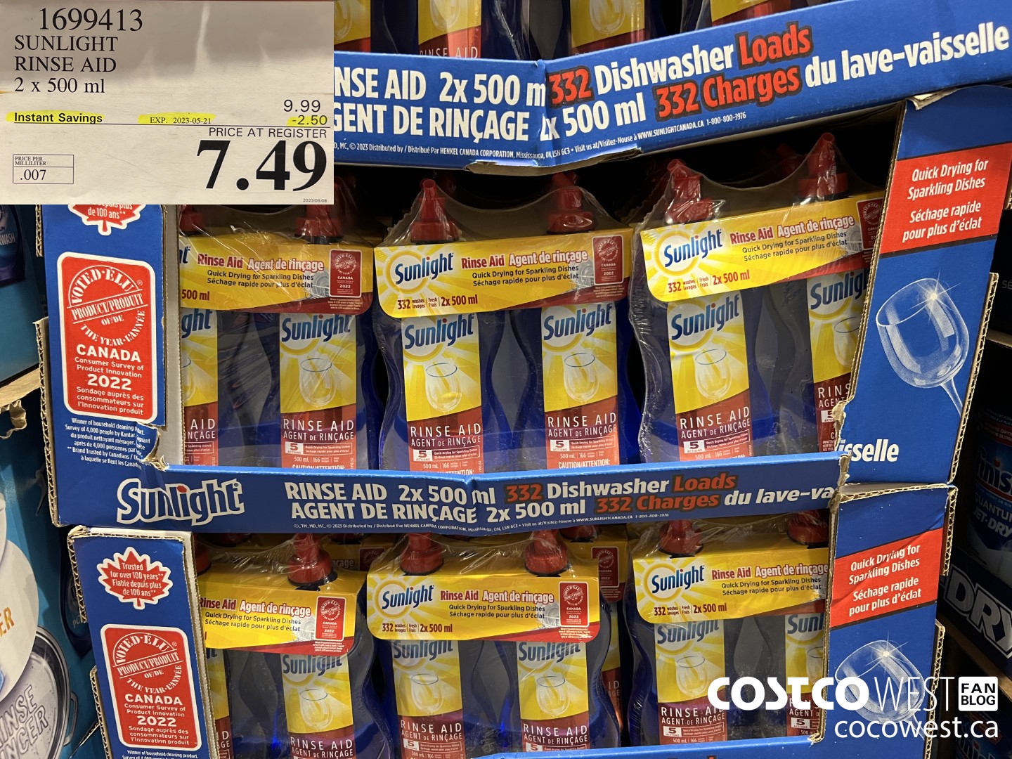 1699413 SUNLIGHT RINSE AID 2 x 500 ml  ($2.50 INSTANT SAVINGS EXPIRES ON 2023-05-21) $7.49