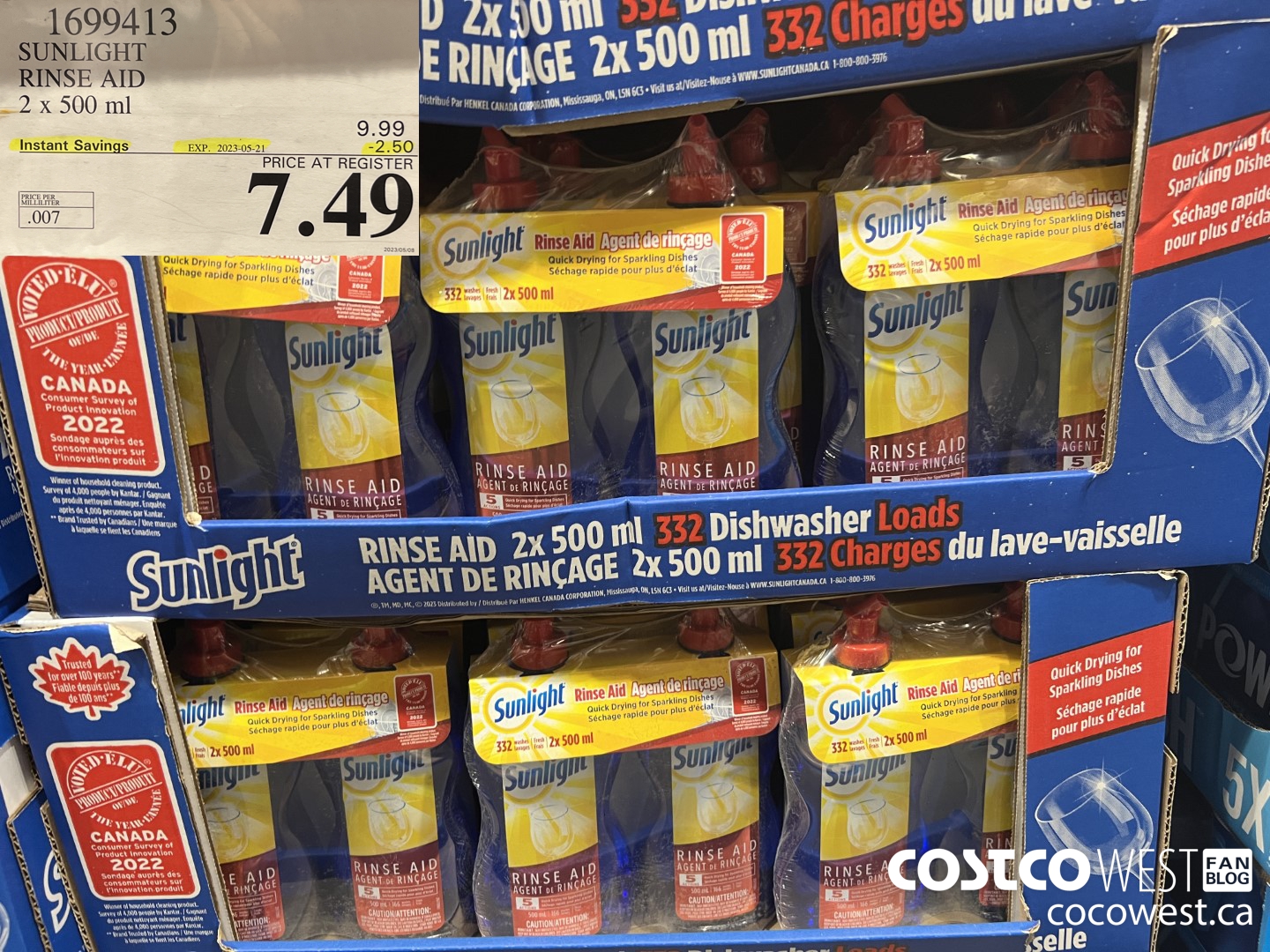 1699413 SUNLIGHT RINSE AID 2 x 500 ml  ($2.50 INSTANT SAVINGS EXPIRES ON 2023-05-21) $7.49