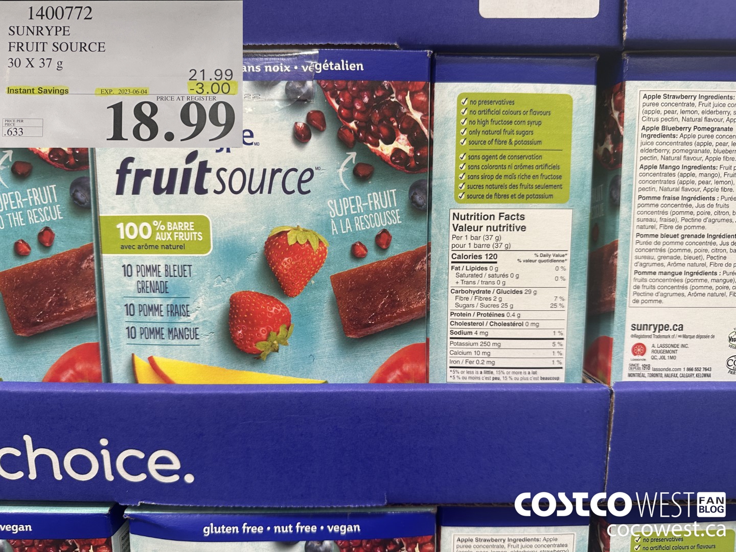 1400772 SUNRYPE FRUIT SOURCE 30 X 37 G ($3.00 INSTANT SAVINGS EXPIRES ON 2023-06-04) $18.99