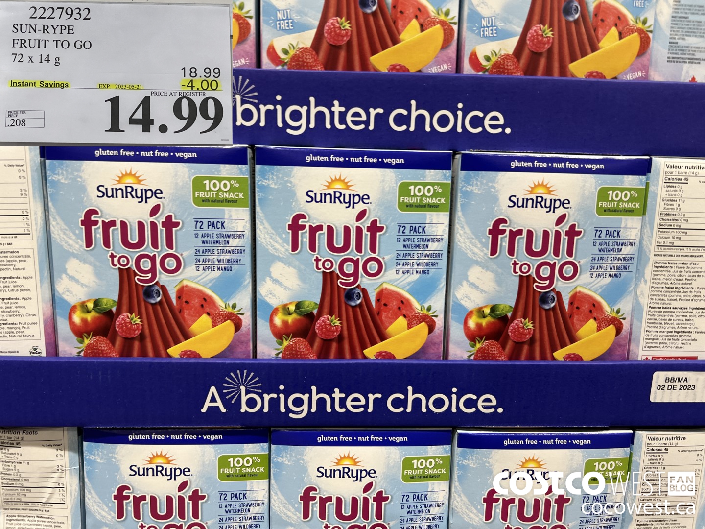 2227932 SUN-RYPE FRUIT TO GO 72 x 14g ($4.00 INSTANT SAVINGS EXPIRES ON 2023-05-21) $14.99
