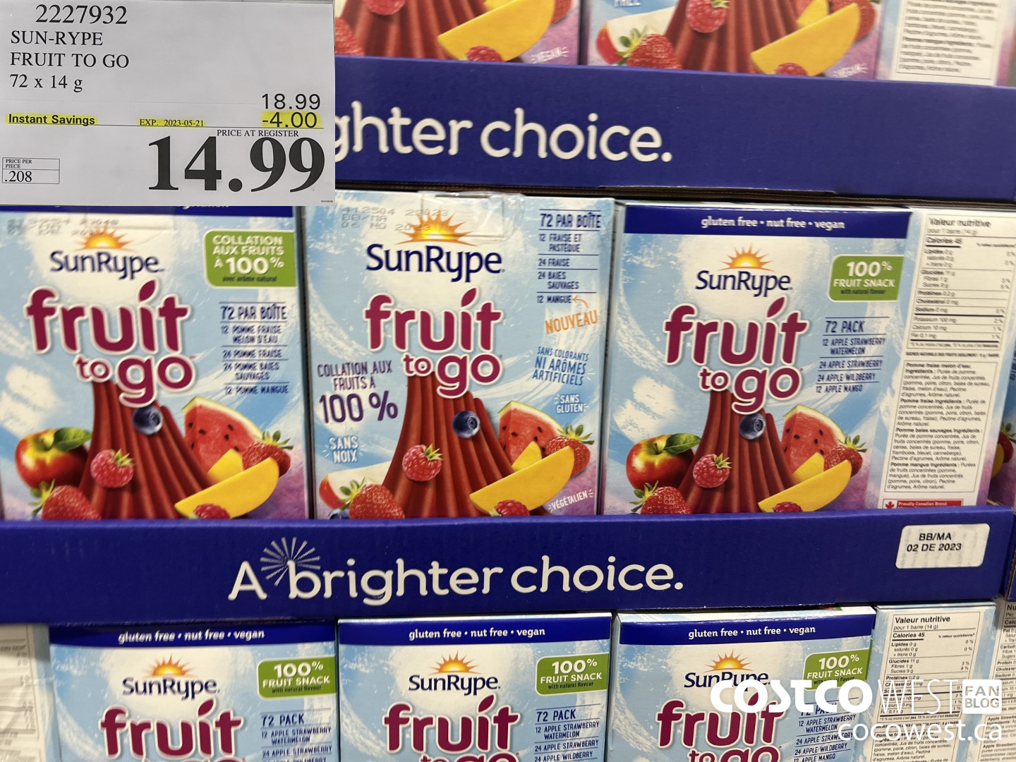 2227932 SUN-RYPE FRUIT TO GO 72 x 14g ($4.00 INSTANT SAVINGS EXPIRES ON 2023-05-21) $14.99