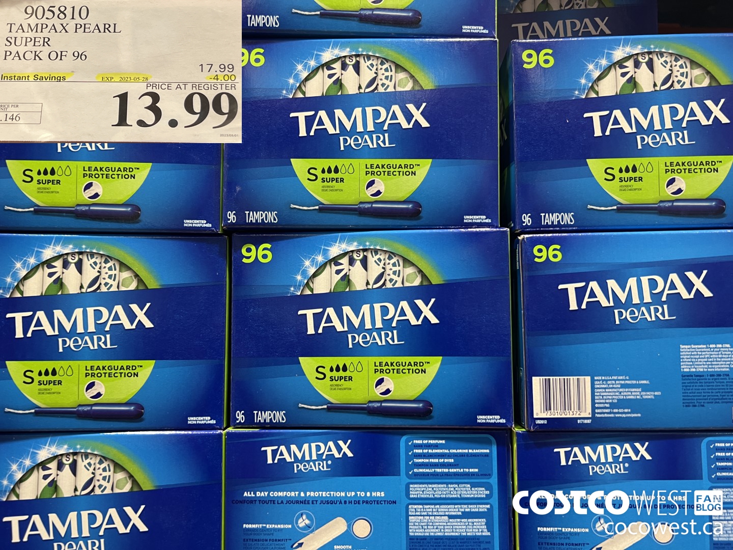 905810 TAMPAX PEARL SUPER PACK OF 96 ($4.00 INSTANT SAVINGS EXPIRES ON 2023-05-28) $13.99