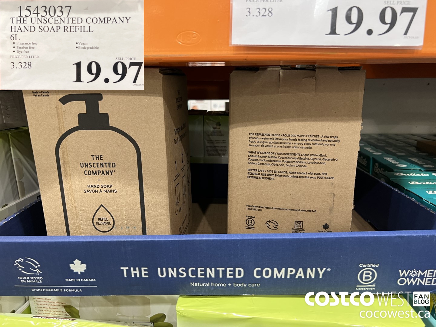 1543037 THE UNSCENTED COMPANY HAND SOAP REFILL 6L $19.97