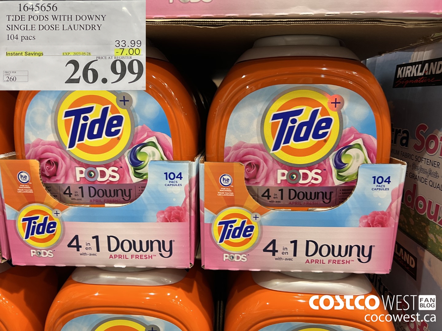 1645656 TIDE PODS WITH DOWNY SINGLE DOSE LAUNDRY 104 PACS ($7.00 INSTANT SAVINGS EXPIRES ON 2023-05-28) $26.99