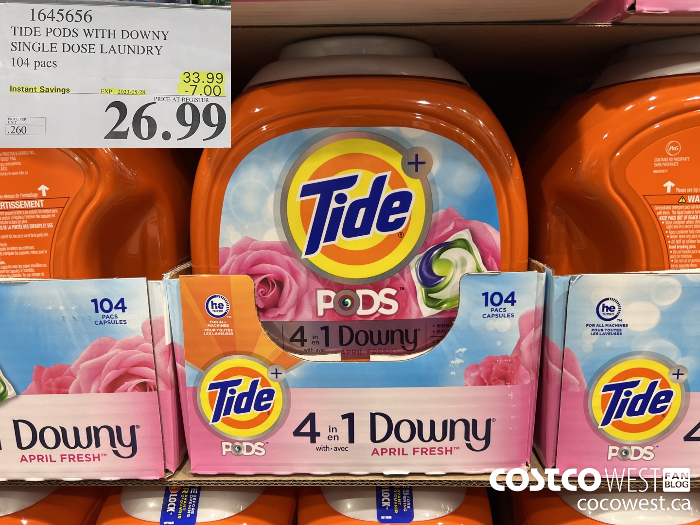 1645656 TIDE PODS WITH DOWNY SINGLE DOSE LAUNDRY 104 PACS ($7.00 INSTANT SAVINGS EXPIRES ON 2023-05-28) $26.99